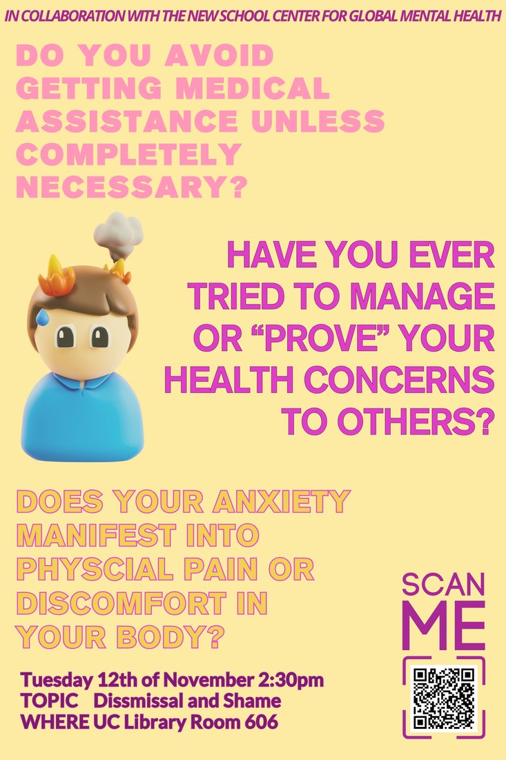 Health anxiety discussion event poster: dismissal and shame